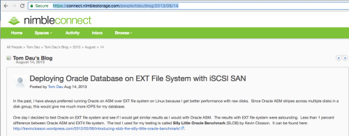 Figure 9: Nimble Storage Blogging About Testing Their Array with SLOB